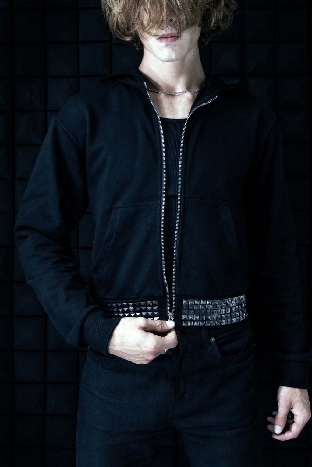 STUDDED CROSS ZIP-UP